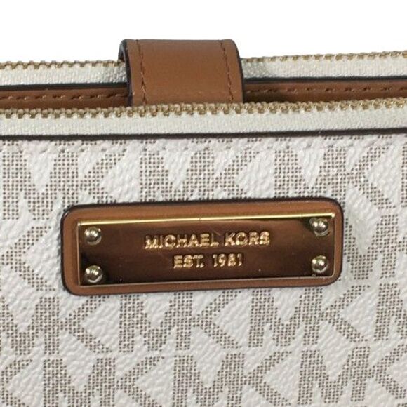 Michael Kors Jet Set Travel Adele Double Zip Phone Wallet Vanilla Tan Wristlet - Picture 16 of 16